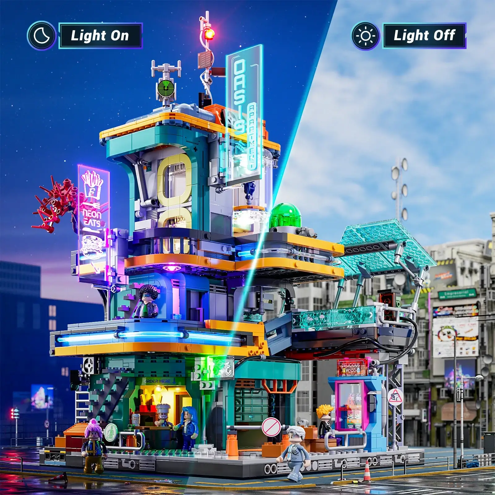 Lumibricks Apartment F9042 показывает Cyberpunk Neoncity