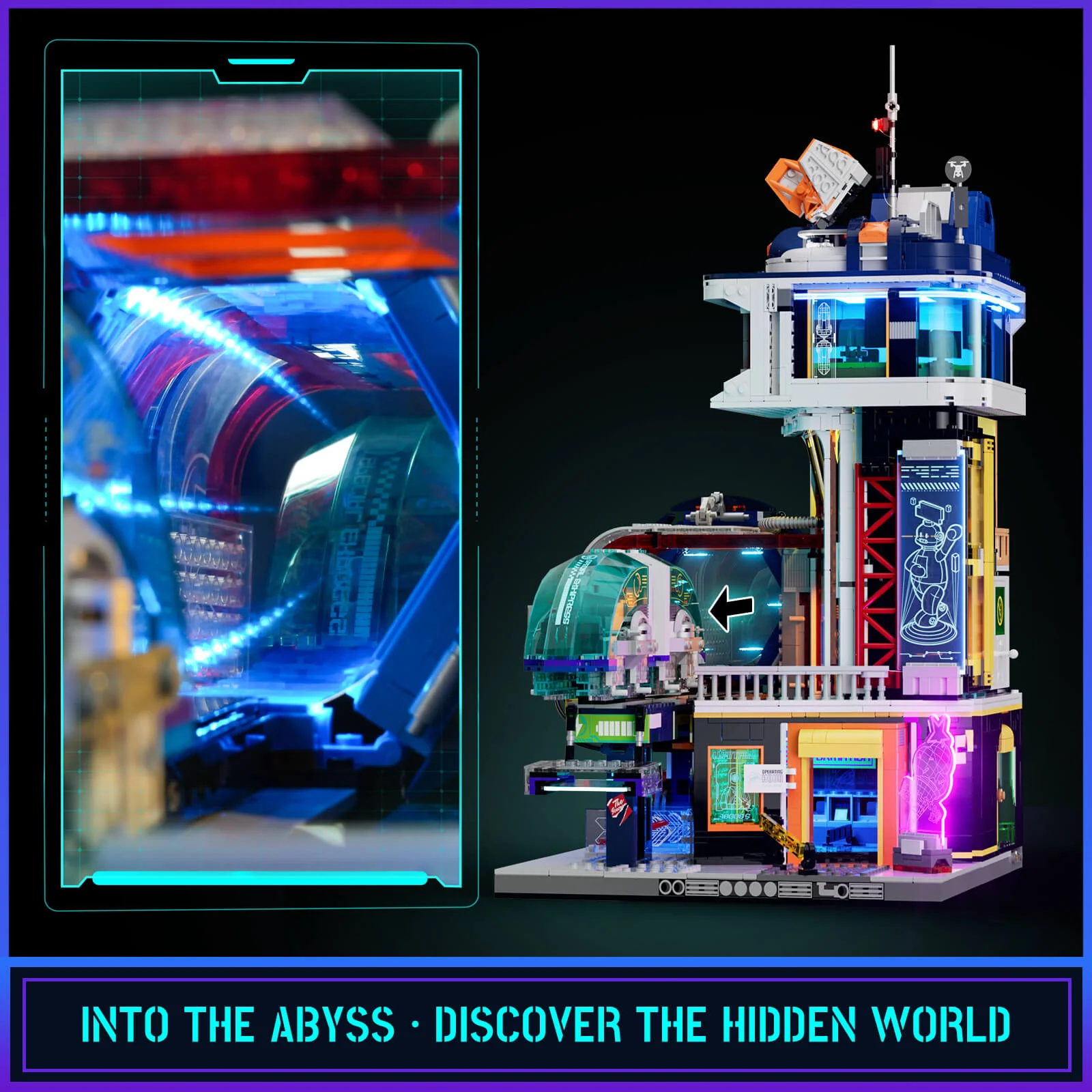 Lumibricks Floating Train Station L9098 — футуристическая станция Neoncity