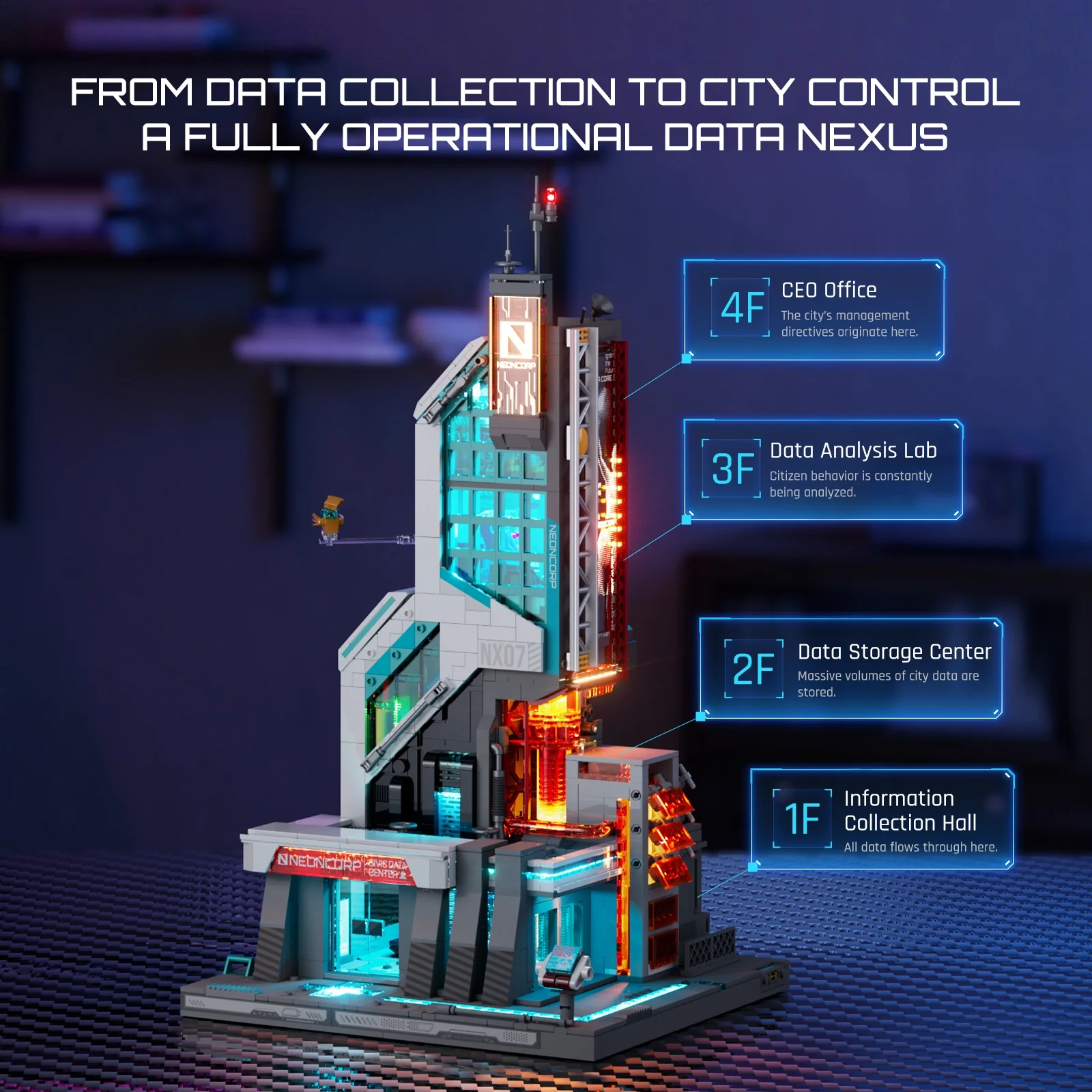 Lumibricks Neon Tech Tower 17011 — технологическая башня Cyberpunk Neoncity