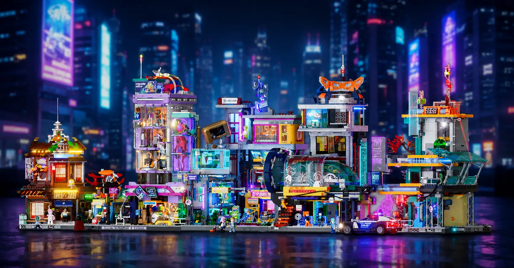 Lumibricks Cyberpunk Neoncity — неоновый город из кубиков