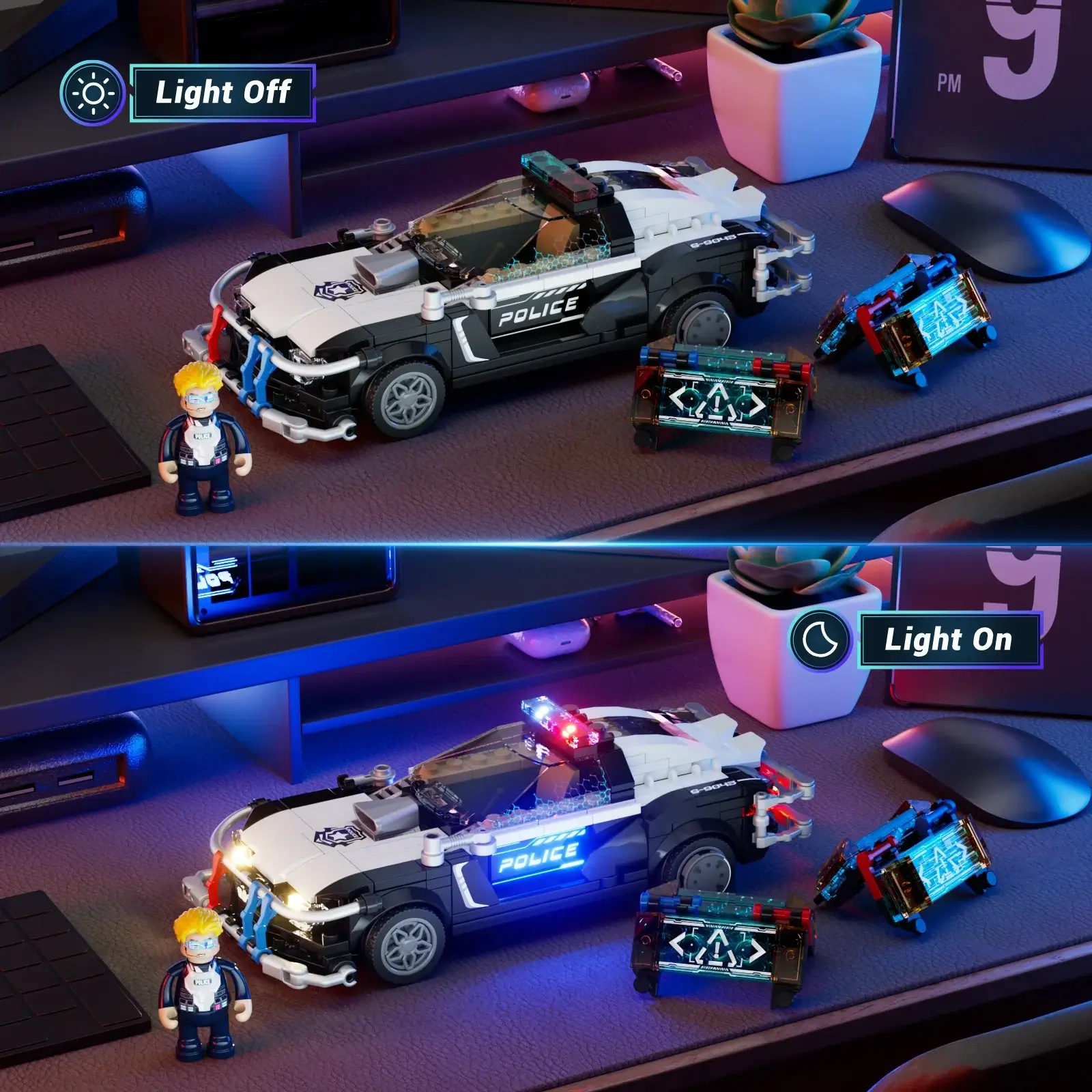 Lumibricks Police Patrol Car F9043 Lights on